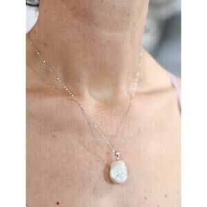 Sterling Silver Freshwater Large Oval Pearl Pendant 925 Box Chain, Gift For Her